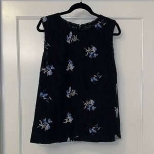 Ann Taylor Floral Lace Sleeveless Top - Black and Blue